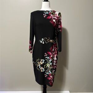 Joseph Ribkoff Style 154652 Floral Sheath Dress Knee Length 3/4 Sleeve